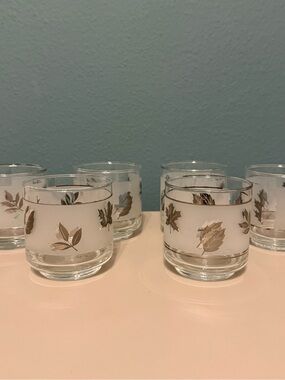 LIBBEY Silver Leaf Rocks Whiskey Lowball Frosted Barware Glasses MCM Set of 6
